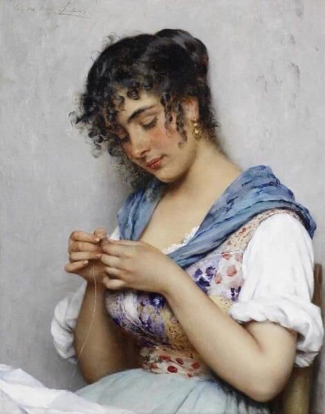 Italian painter Eugene de Blaas (1843-1932)
 'Seamstress',1890

#artist #painting #the19thcenturyart #art #ArtliveAndBeauty #paintingoftheday