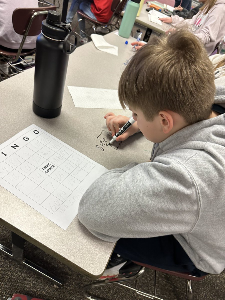 FiveFootTeacher's tweet photo. How do you make review fun you ask?
#1- write on the tables with expo markers. Way more fun than just paper and pencil!
#2- Create your own BINGO board.
This was a perfect way to review for MAP testing tomorrow!
@CenturyWildcats #osd135 #BingoReview #EngagedLearners https://t.co/wcPbmZPFHu