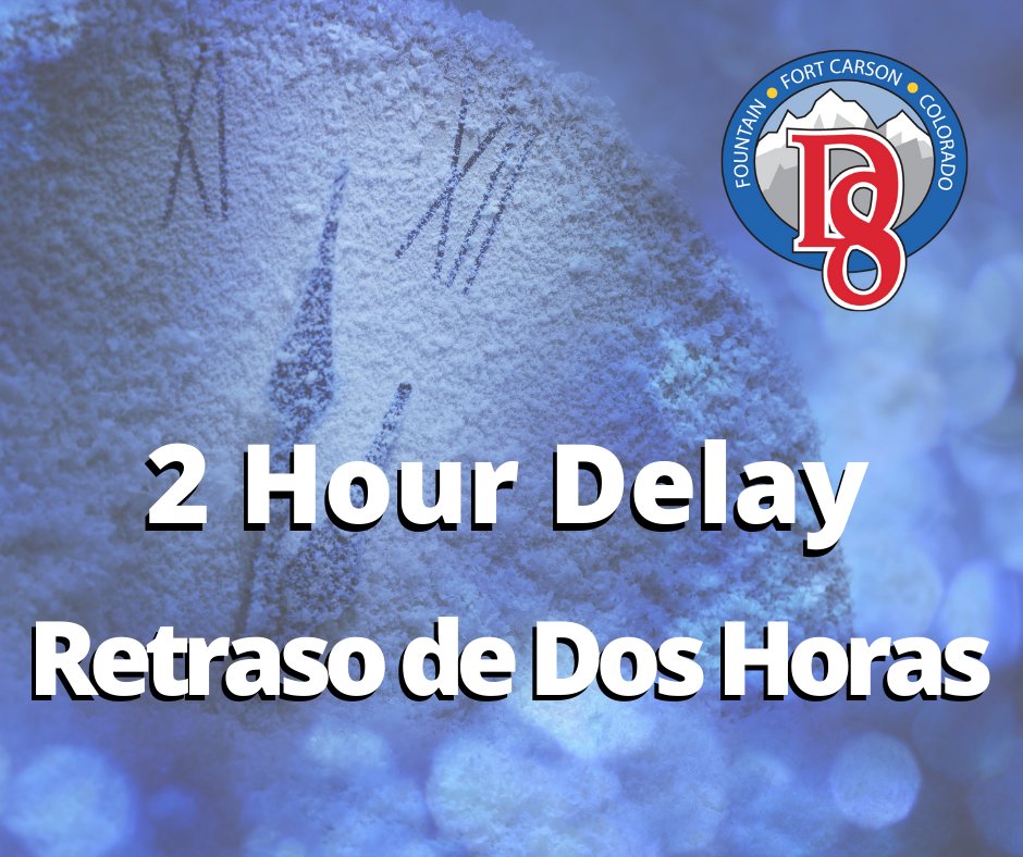 FFC8 Families/Staff: 2-hr delay start schedule on Wed, Jan. 18. Delay applies to school, staff start times & bus pick-up. No AM preschool.