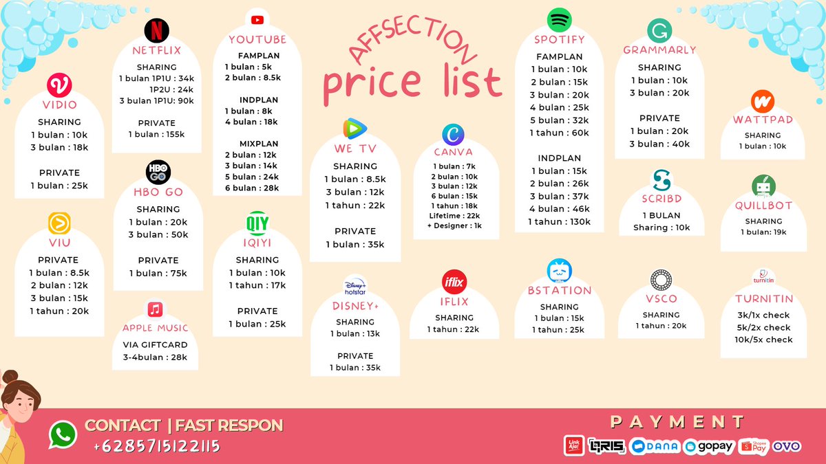 affsection's tweet image. PRICELIST