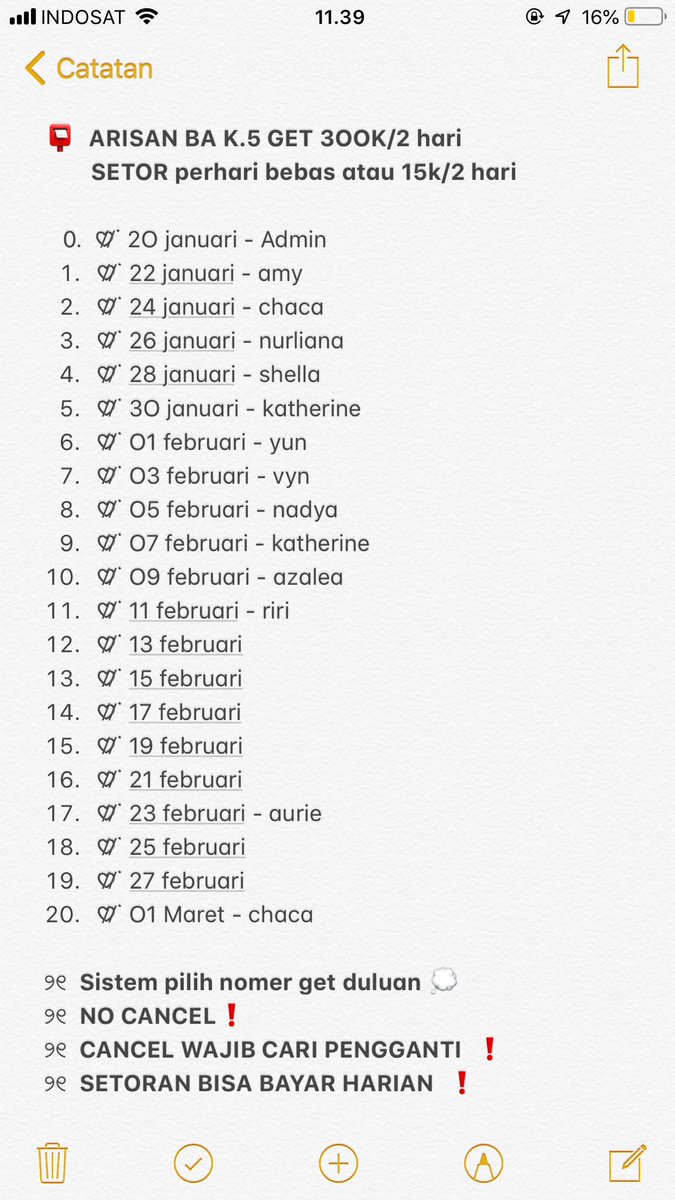 update slot arisan get 3OOk/2 hari 🥰 sisa 7 slot lagi yaa, besok langsung mulai.

#zonauang