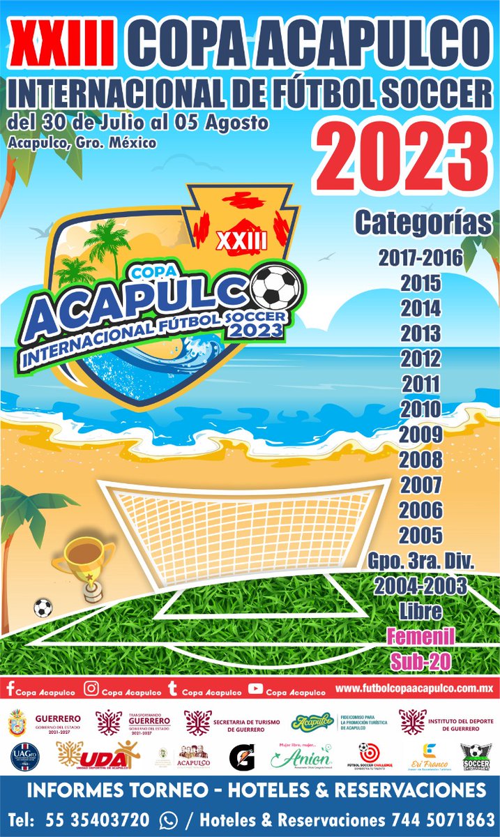 CopaAcapulco's tweet photo. 𝑳𝒂 𝑪𝒐𝒑𝒂 𝑫𝒐𝒏𝒅𝒆 𝑰𝒏𝒊𝒄𝒊𝒂𝒏 𝑻𝒖𝒔 𝑺𝒖𝒆𝒏̃𝒐𝒔
XXIII Copa Acapulco Internacional de Fútbol Soccer 2️⃣0️⃣2️⃣3️⃣
𝐃𝐞𝐥 𝟑𝟎 𝐝𝐞 𝐉𝐮𝐥𝐢𝐨 𝐚𝐥 𝟓 𝐀𝐠𝐨𝐬𝐭𝐨 𝟐𝟎𝟐𝟑
✅Inauguración con gala Pirotécnica 🎆
✅Mas de 200 Equipos Nacionales e Internacionales 🇨🇷🇱🇷🇪🇨 https://t.co/z1I7utyngg