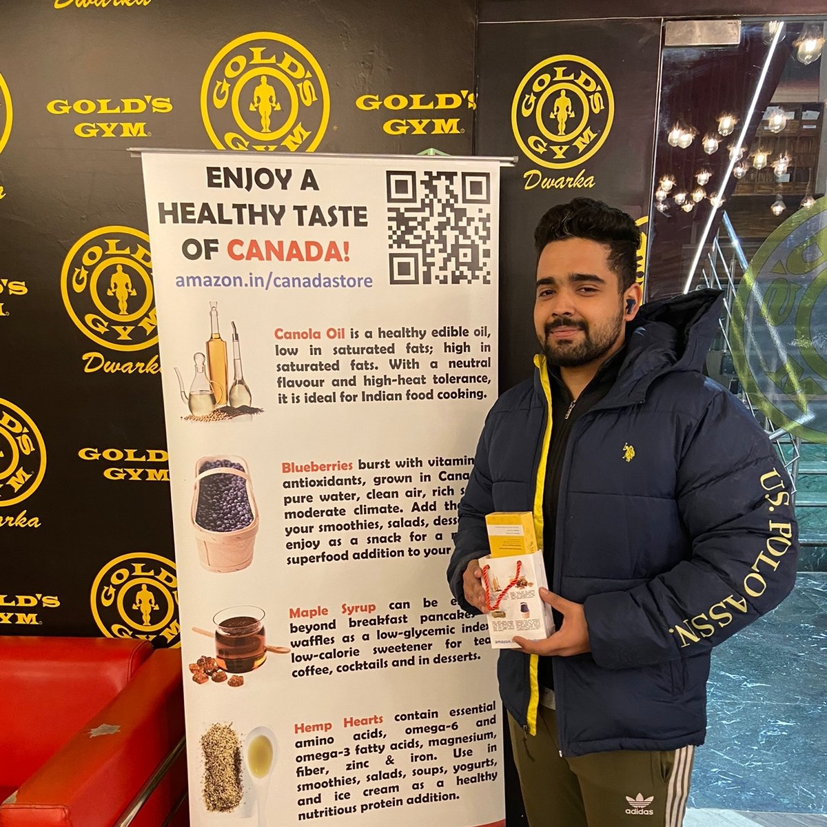 Strengthen your new year resolution #healthyeating using nutritious and wholesome 🇨🇦 food ingredients like #CanolaOil #Blueberries #HempFood & #MapleSyrup. Don't miss the sampling activity @GoldsGymIndia at Greater Kailash & Dwarka on Jan 18-19!! Stay tuned for more cities!!!