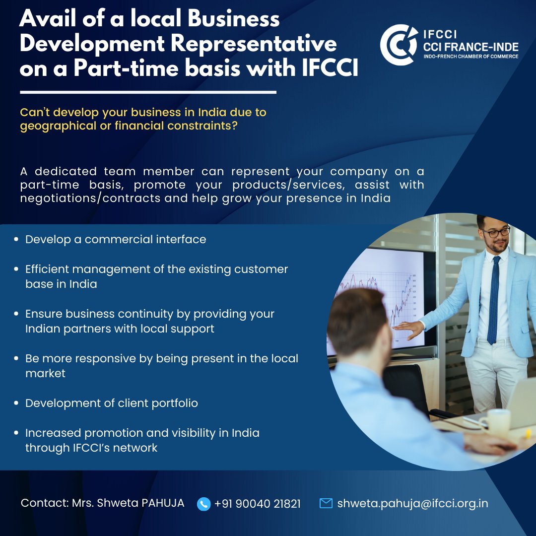 IFCCI1's tweet image. IFCCI can assist French companies to develop & grow their presence in India with a part-time business development representative who can support #strategyimplementation & ensure #clientmanagement. For queries, contact Mrs. Shweta PAHUJA at shweta.pahuja@ifcci.org.in
@payalskanwar