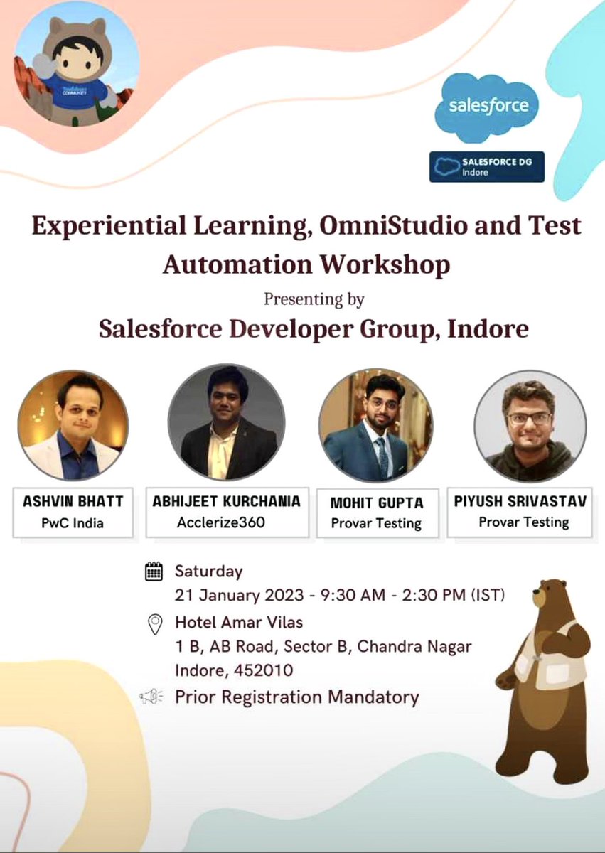 Hello #Ohona,

Indore Developer Group is back with another exciting event that has lot of fun activities, learning and swags.💙

Session: Prover testing automation tool, Omnistudio and hands-on activity 

RSVP here: trailblazercommunitygroups.com/events/details…

<a href="/IndoreSFDG/">SFDC Indore</a> <a href="/technodhaba/">Ashvin</a>
#Salesforce