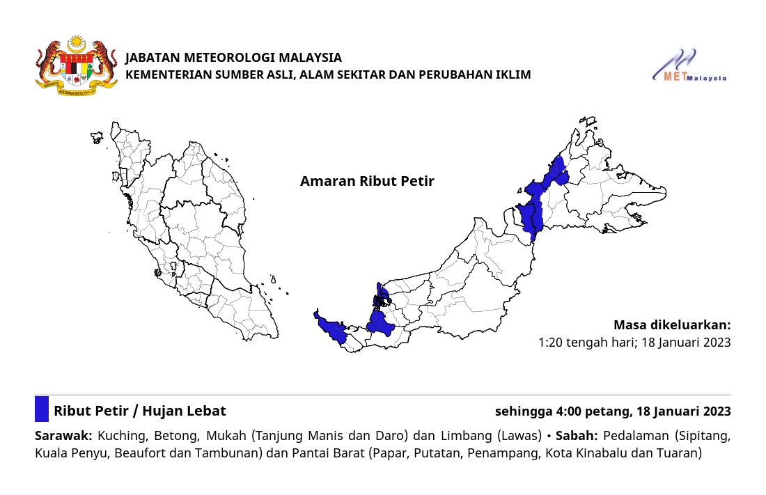 AMARAN RIBUT PETIR. ⛈⛈⛈ Dikeluarkan pada: 1:20 tengah hari, 18 Januari 2023 #ributpetirmetmalaysia #MenangBersama #LindungDiriLindungSemua #metmalaysia