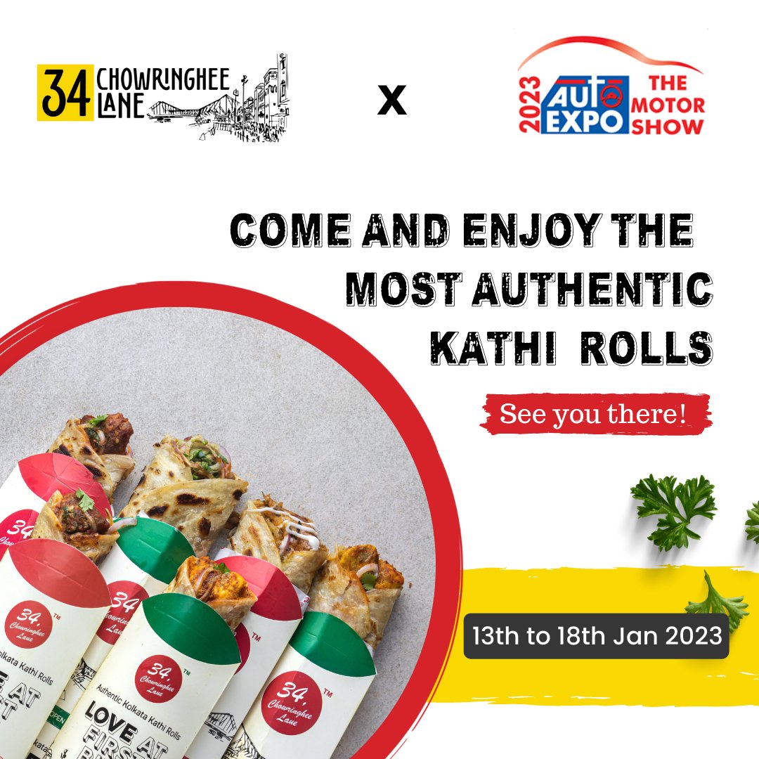 Roll your interest in automobiles with The Motor Show and 34, Chowringhee Lane. We are available at Auto Expo to diminish your Roll hunger. Do you have any plans to visit this event?

#AutoExpo #TheMotorShow #nonvegroll #crispykathi #rollkathi #34CL #34chowringheelane