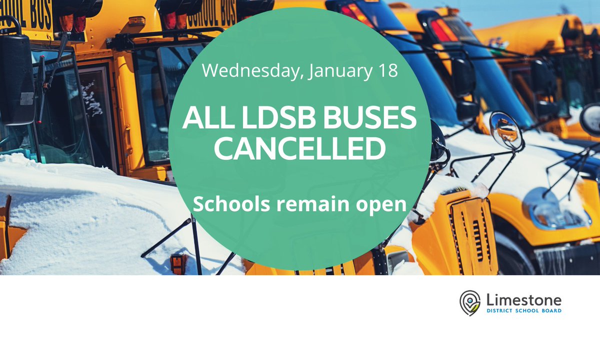 ALL LDSB school transportation is cancelled today. LDSB schools remain open. If families choose to drive students to school, they must pick them up at regular dismissal time. Stay safe, everyone!