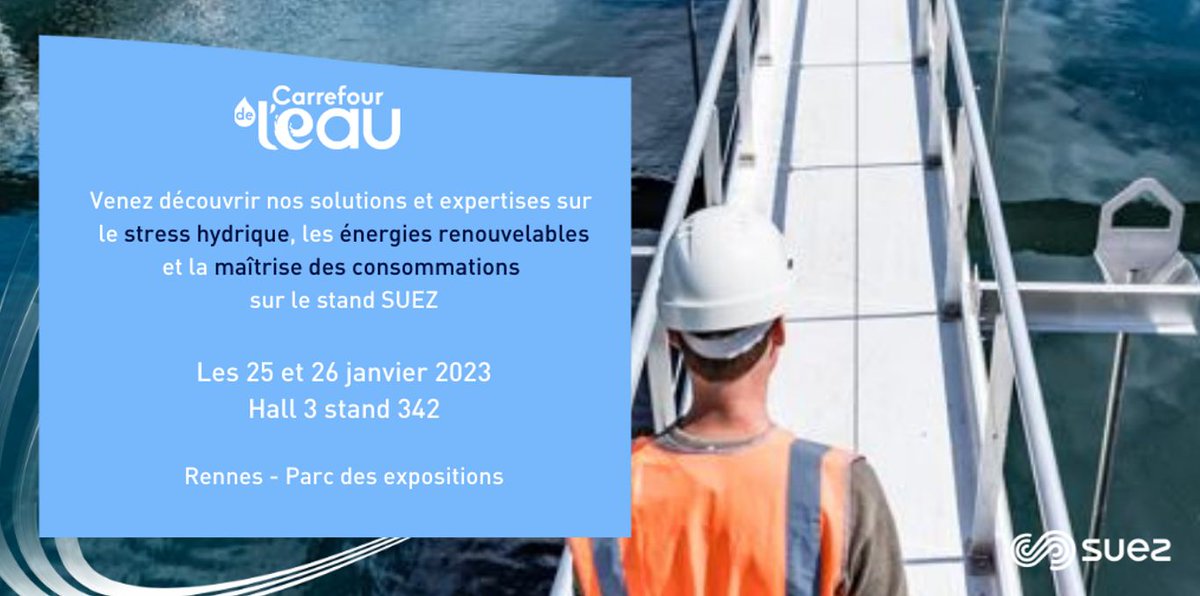 La semaine prochaine, sur le salon #CGLE à <a href="/metropolerennes/">Rennes Ville et Métropole</a> , les experts <a href="/suez/">SUEZ</a> vous accueilleront pour parler :
- Stress Hydrique
- Energie renouvelables
- Maitrise des consommations
RDV Hall 3 stand 342
