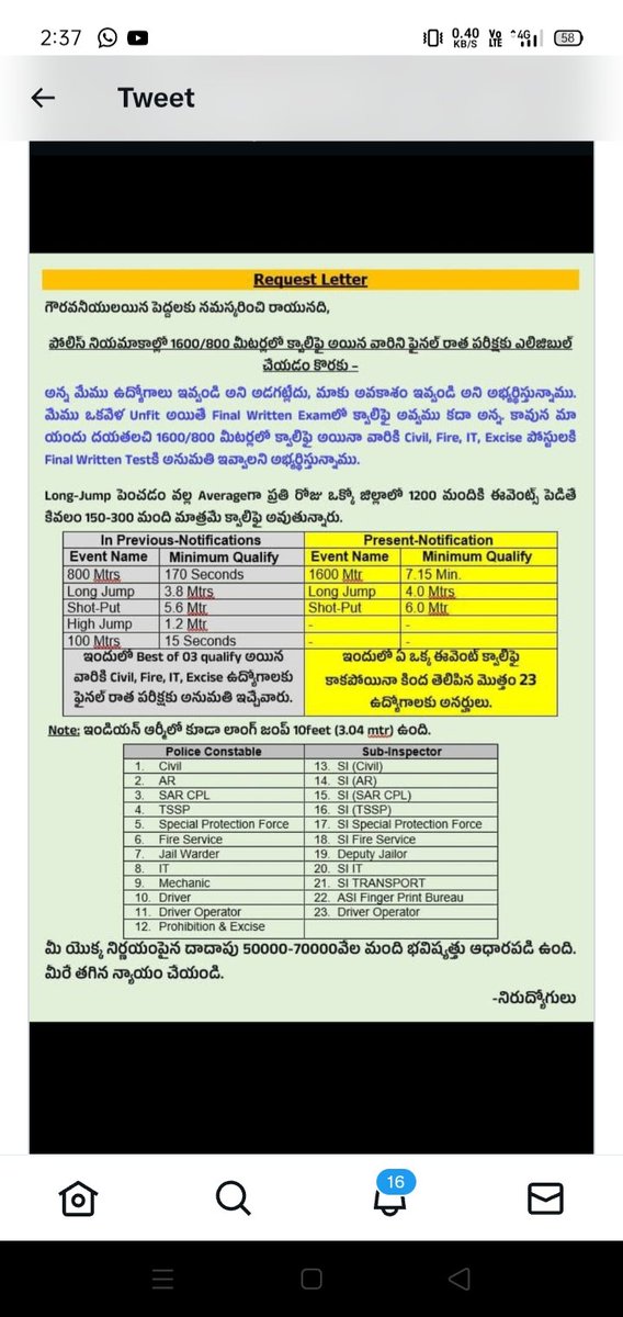nanirakshith555's tweet photo. @TSwithKCR @KTRTRS @KTRoffice @KTR_News @trsharish @RaoKavitha  @VPRTRS @TelanganaDGP @GadwalvijayaTRS @TelanganaCMO  sir dhanyachesi please maku nyayam cheyyandi 1600/800 running qualify ainavariki mains lo chance ivvandi sir/ma'am please 🙏🥺🙏 https://t.co/B84YCRsaUL
