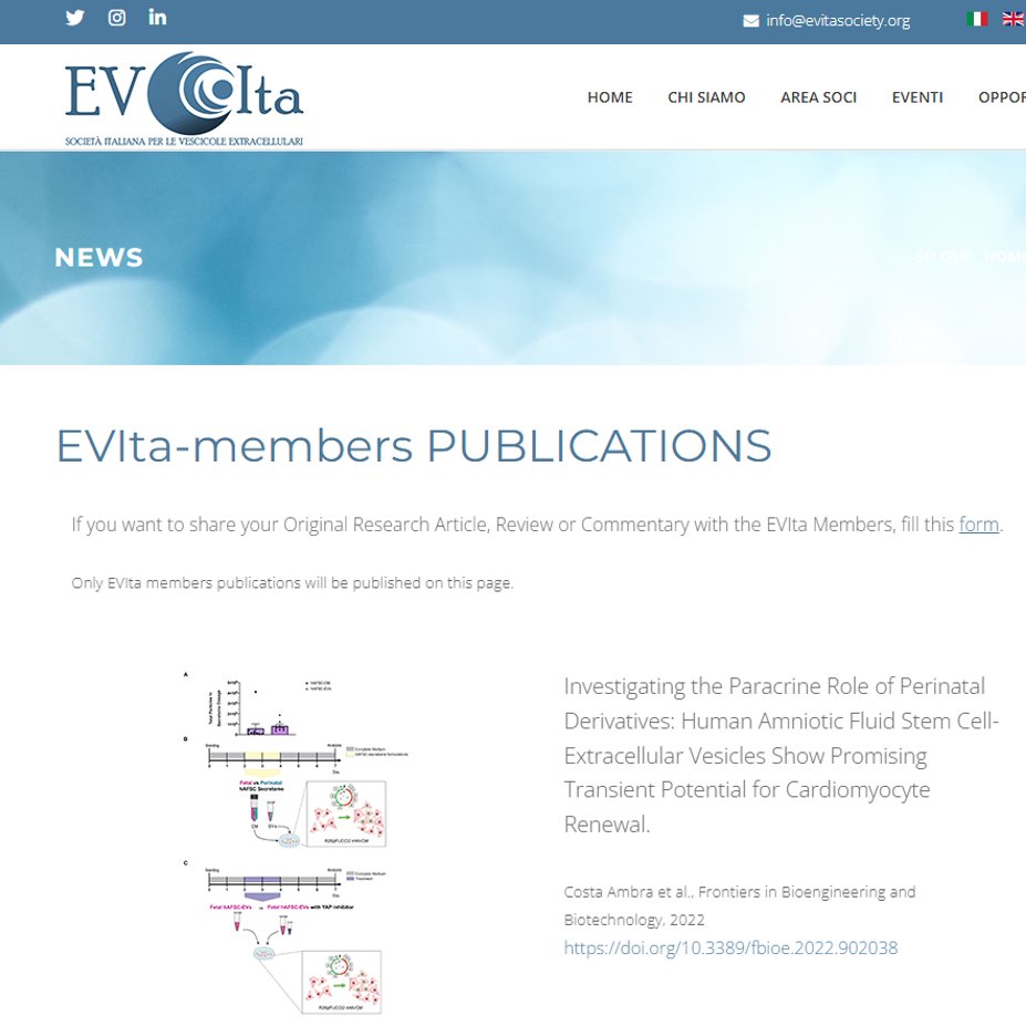 🔝 Well done EVItians!! and thanks for sharing @Sveva_Bollini 😉
Look at updated EVIta publications on the society website evitasociety.it
#evcommunity #extracellularvesicles #scientificpapers #researchlife #stemcell #cardiomyocytes