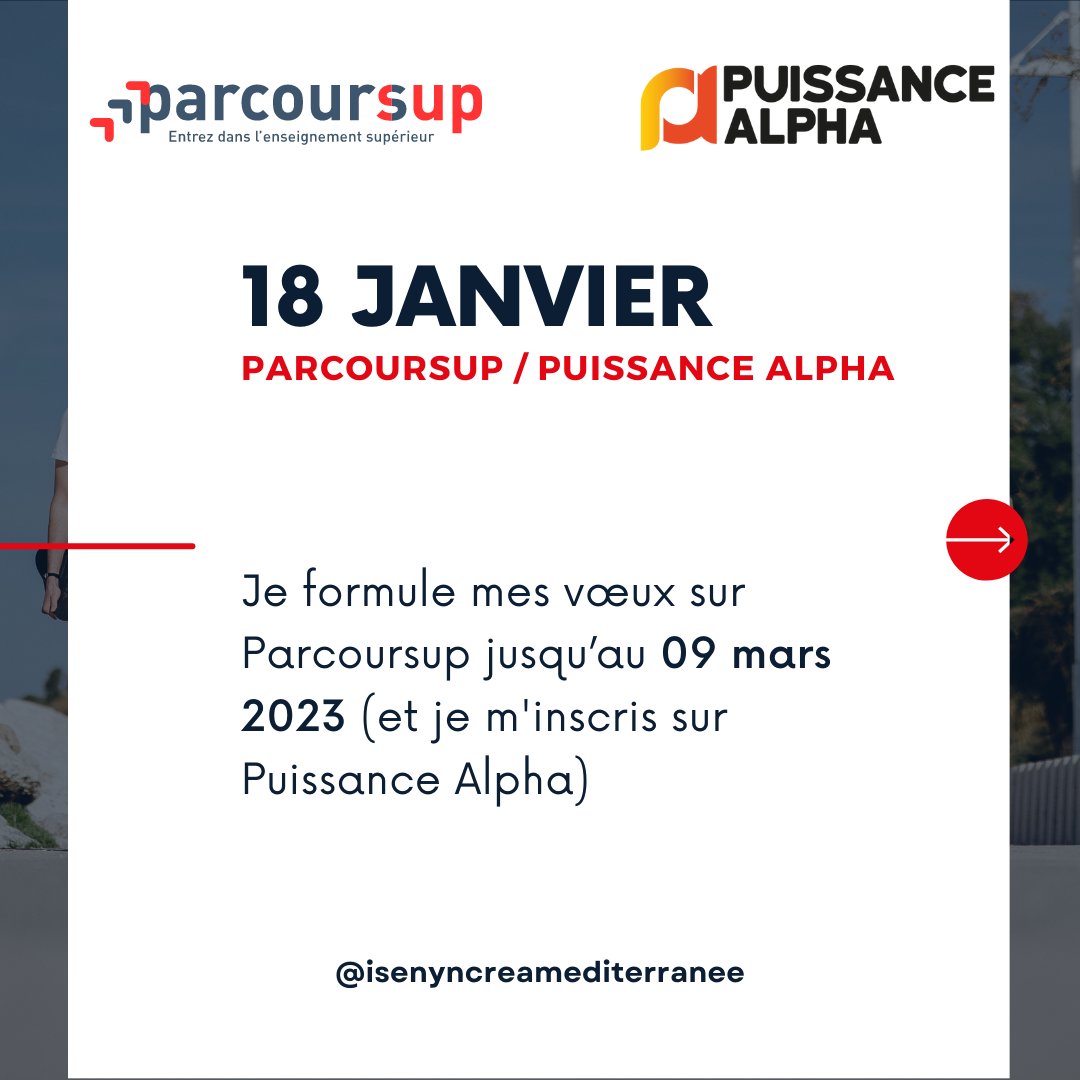 isenmed's tweet photo. [#Parcoursup] Le 18 janvier, c'est l'ouverture de Parcoursup, tous les élèves de terminale sont concernés.  Voici le récap' en 4 étapes pour celles et ceux qui souhaitent intégrer l'une de nos formations post-bac (Prépa ou Bachelor) à la rentrée 2023. https://t.co/GrQjv3KvdF