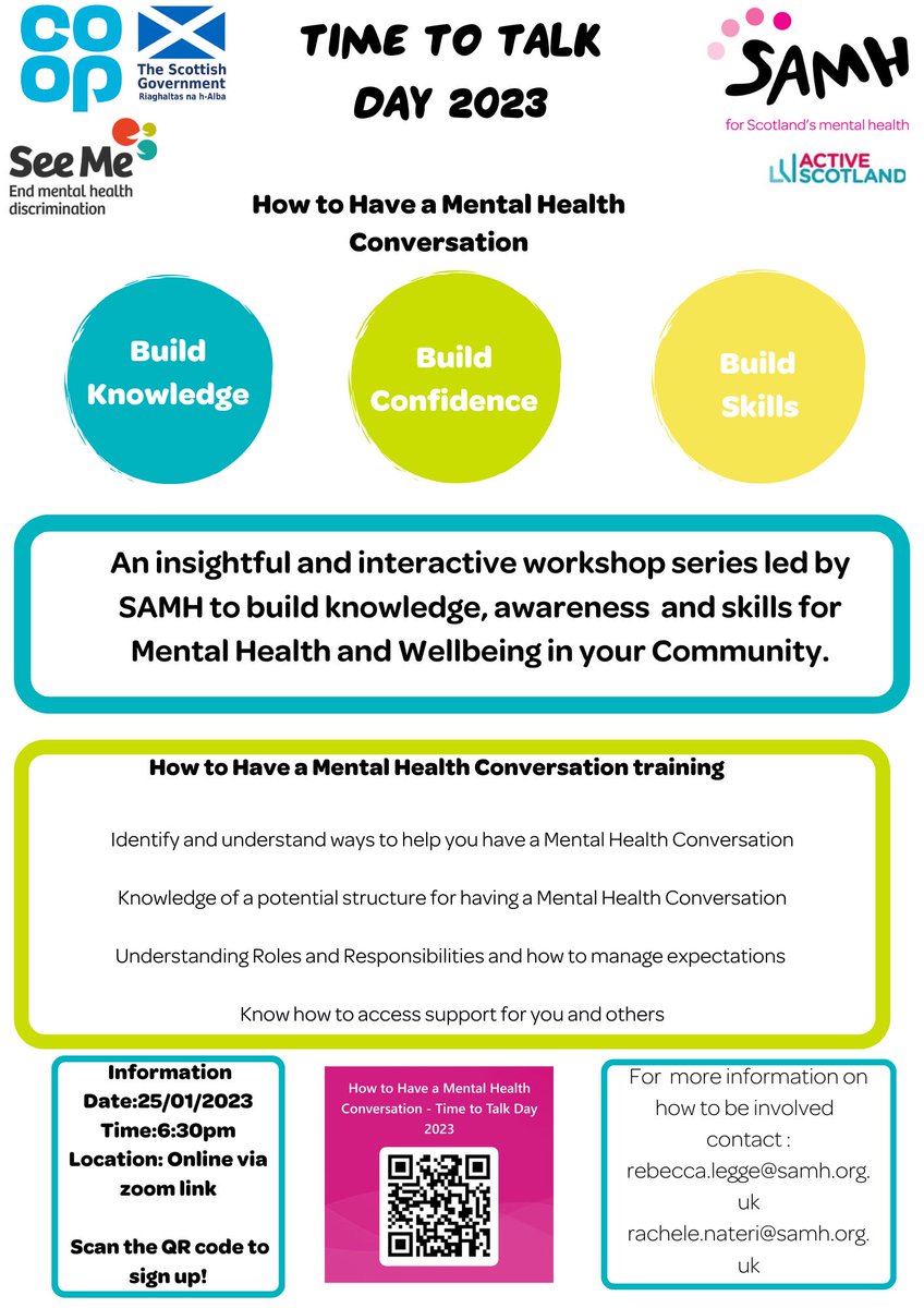 The GTA team <a href="/SAMHtweets/">SAMH</a> are hosting a free online workshop on 'How To Have A Mental Health Conversation' on 25th Jan to support you on the lead up to #TimeToTalkDay. Booking info on the flyer. Thanks to <a href="/coopuk/">Co-op</a> for supporting the GTA project! #mentalhealth