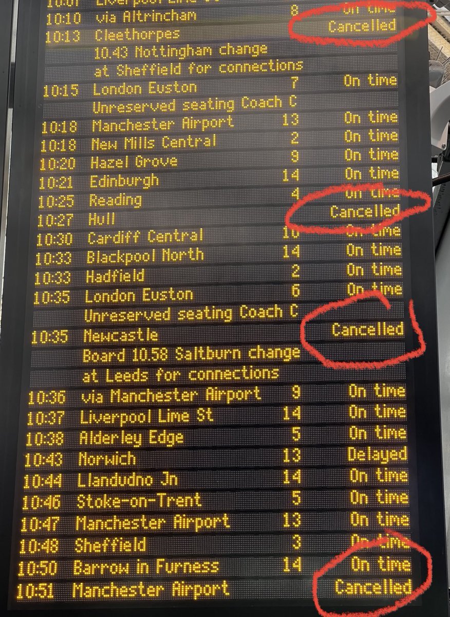 bbcnickrobinson's tweet photo. Trains in Britain are now less reliable than those in Ukraine. Approx 20% of @TPExpressTrains cancelled again today. My @AvantiWestCoast home cancelled too. This is not a strike day (and we are not at war) https://t.co/44cLZAdyvQ