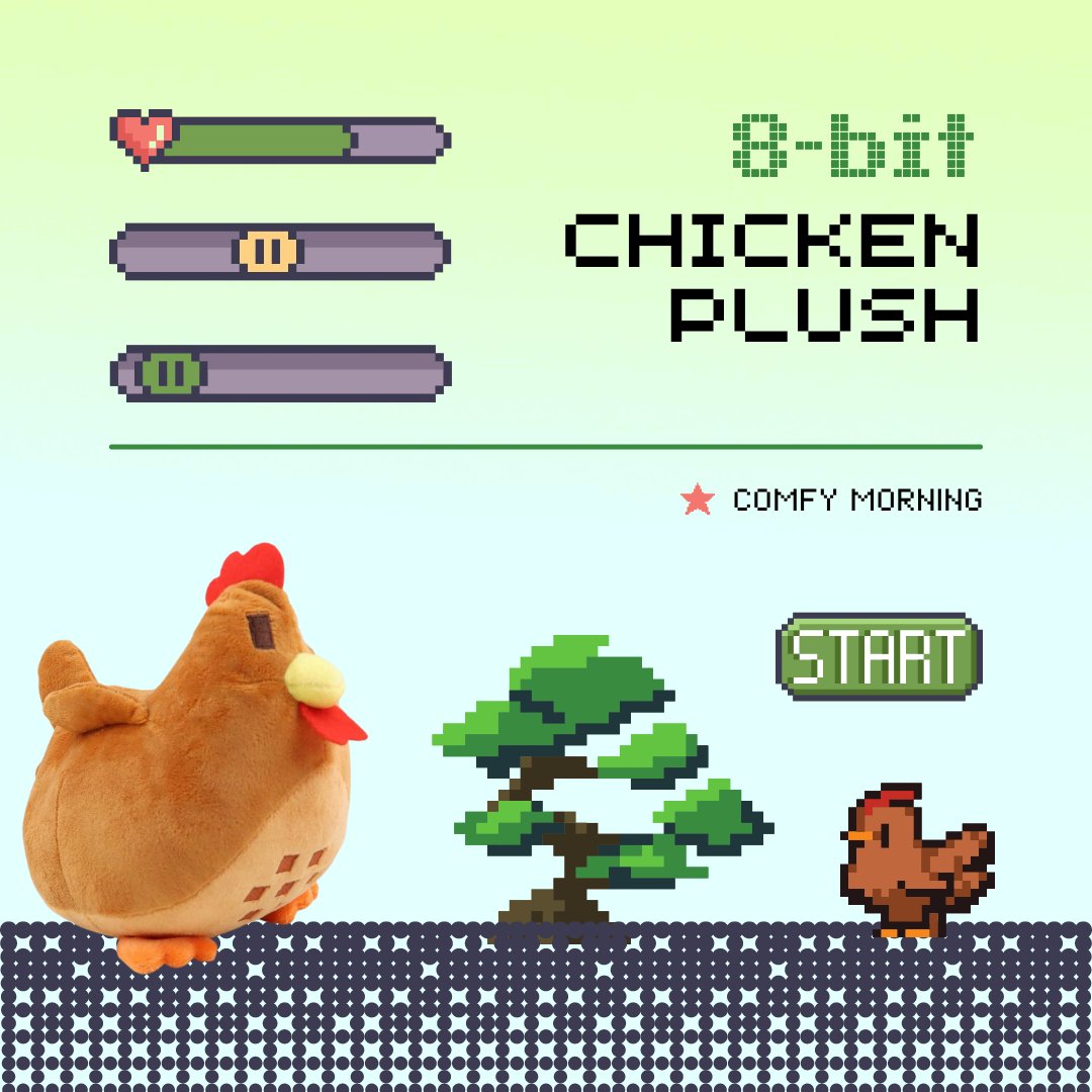 ComfyMorning's tweet image. Can you tell the difference between a drawn 8-bit chicken and our cuddly plush toy 👾🐔? 
👉 comfymorning.com/8bit

#chickenplush #8bitplush #retroplush #arcadeplush #coolplush #cuteplush #plushtoys #plushys #plushies #comfymorning