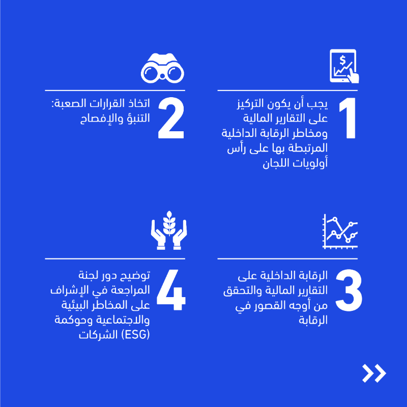 KPMGMiddleEast's tweet photo. في ظلّ المتغيرات الكبيرة وزيادة المخاطر على مدى السنوات الماضية في بيئة الأعمال أصبح دور لجان المراجعة أكثر صعوبة، وازدادت المطالب من الجهات المختلفة لمزيد من الإجراءات والإفصاح والشفافية. نستعرض أهم التحديات التي ينبغي على لجان المراجعة أخذها في الاعتبار لعام 2023.