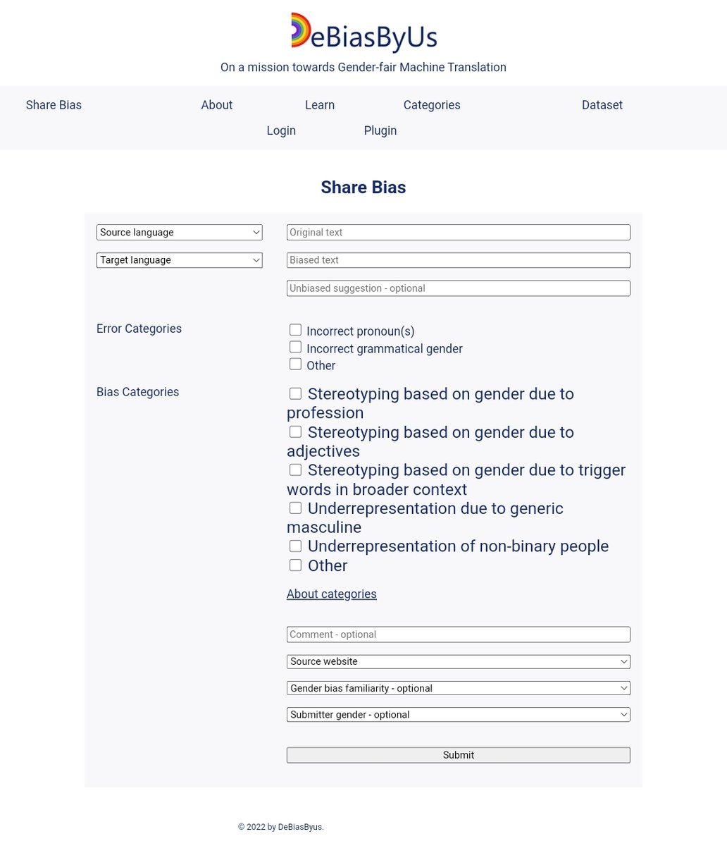Database of machine translation gender bias examples: DeBiasByUs. Everyone is welcome to contribute debiasbyus.ugent.be 
Our suggestions can inform strategies for post-editing &amp; gender-inclusive and fair language.
#translation