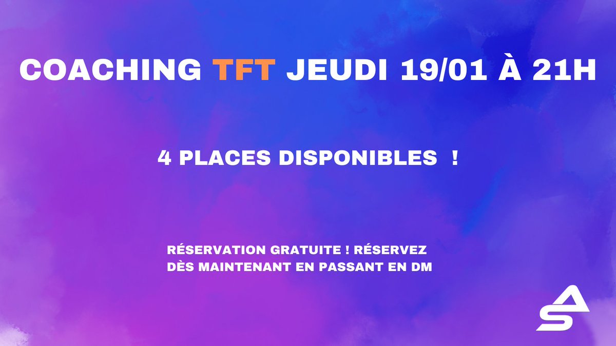 Session découverte - coaching #teamfighttactics  avec <a href="/T0miche/">Tomiche</a> jeudi 19/01 à 21h 🔥 4 places restantes !

Session gratuite, l'objectif étant de vous montrer comment se déroulent nos séances de coaching 🧐

Nos sessions ont lieu sur notre Discord : discord.gg/PVPpp2EbM3