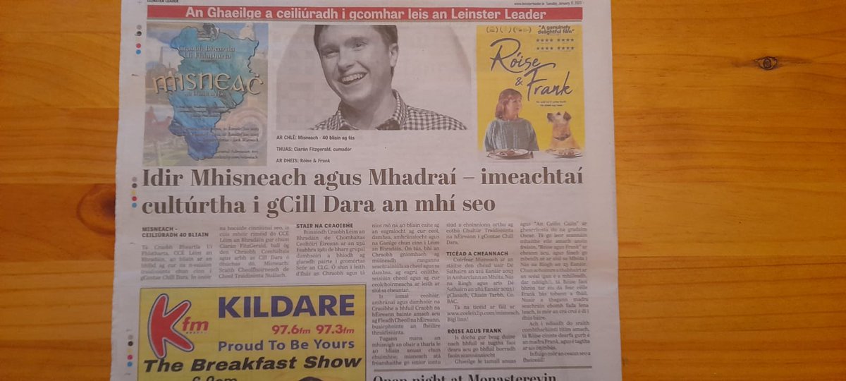 Alt na seachtaine sa <a href="/leinsleadernews/">Leinster Leader / Kildare Live</a> . Imeachtaí Gaeilge atá ar siúl sa <a href="/moattheatre/">The Moat Theatre & Café</a> an mhí seo - "Misneach" - ceiliúradh ar 40 bliain de @CCEleixlip an 21/01 agus Róise agus Frank an 23/1! #cultúr #ceol #scannán