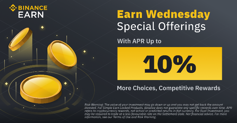 binance's tweet photo. Enjoy new rewarding offers each Wednesday with #Binance Earn!

Explore now ⬇️