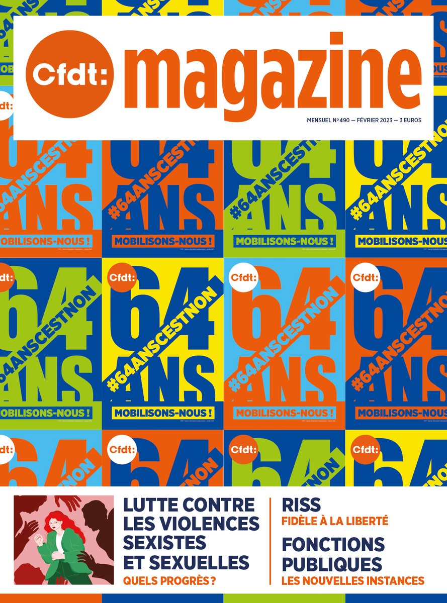 SH_CFDT's tweet photo. Le n° de février de #CFDTMagazine est bouclé avec une Une #SimpleEtBasique mais ô combien nécessaire : #64AnsCEstNOn !
Mais n'oublions pas le dossier sur les violences sexuelles et sexistes ou encore la rencontre avec Riss, le directeur de la publication de @Charlie_Hebdo_. https://t.co/hs0sqJj49E