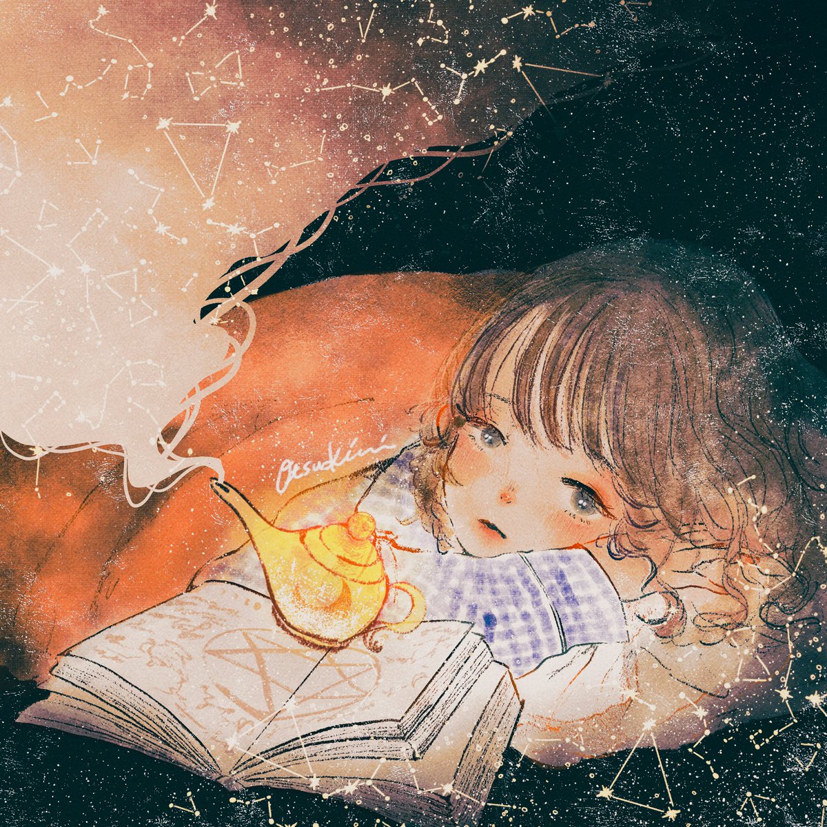 「星空を呼ぶランプ#イラスト #illustraion 」|おつきみ【4/8-9グループ展】大阪イロリムラのイラスト