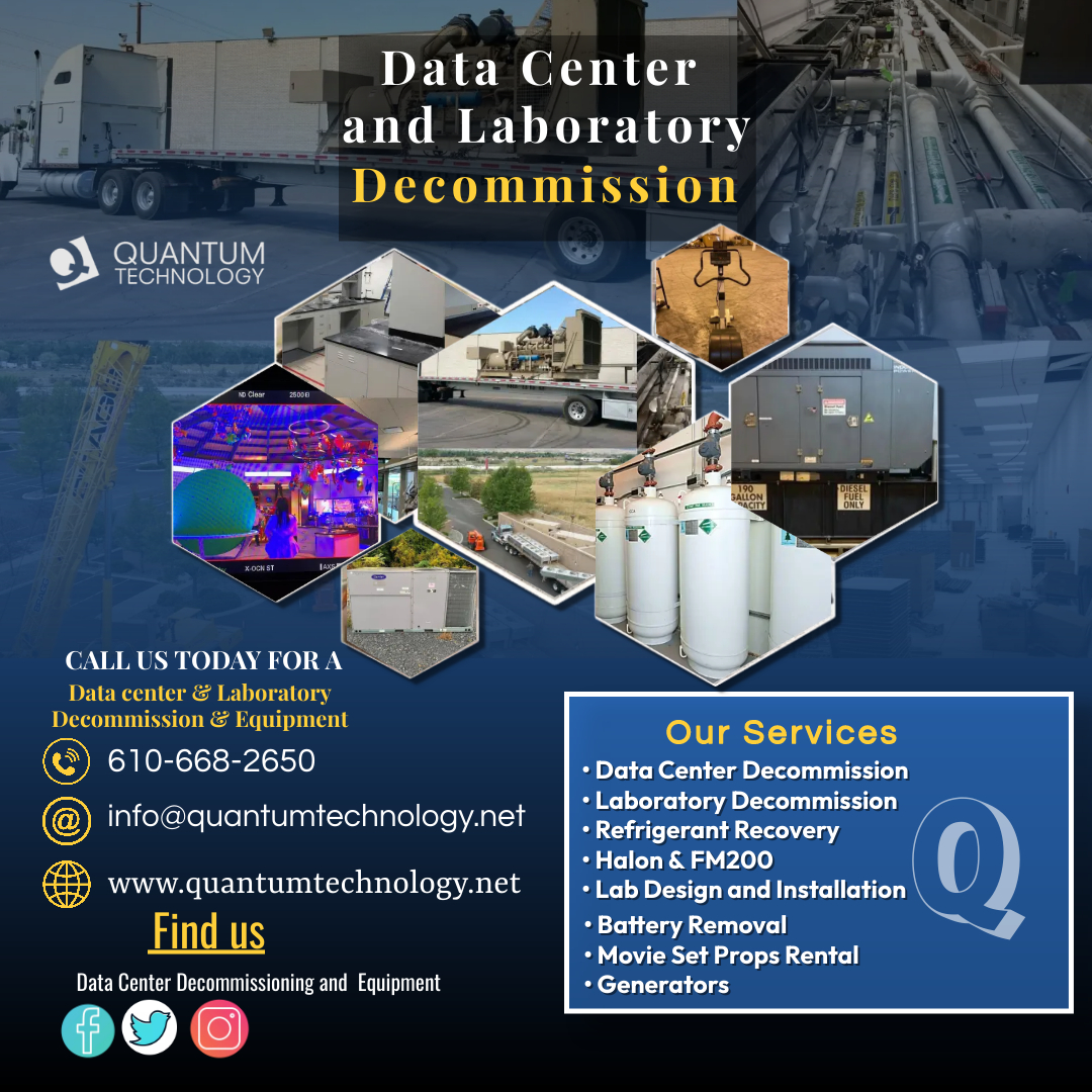 quantumtechn's tweet photo. Quantum Technology is a diversified company specializing in #DataCenterDecommission & #LaboratoryDecommission, with a focus on purchasing and reselling #DataCenter & #Laboratoryequipment. https://t.co/9VsAMFYP7F
#decommissioning #electricalequipment #firesuppression #generator https://t.co/HuyRQRC2aG