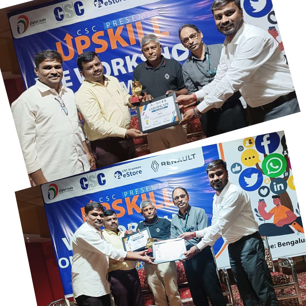 Shailendra7M's tweet photo. Congratulations CSC VLEs Mr.Rajasab, Mr.Shivshankar, Bellary, Mr.Shivshankar, Bidar, this Top 3 VLEs who have Retailed Max Renault cars in 2022 we are happy to inform you that they  felicitated by Vibhas Sir,CSC State Head,&amp; Mr.Chandrakanth, Cluster Head,Renault Trident, 
Blr https://t.co/QVDk9o06xX
