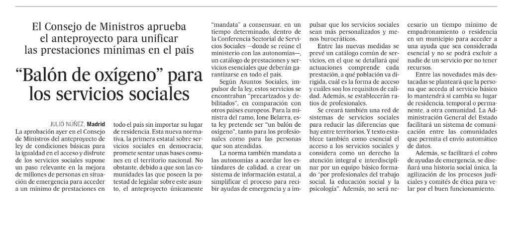 Parece que en el anteproyecto de ley de servicios sociales la educación social aparece en los equipos básicos, junto a trabajo social y psicología