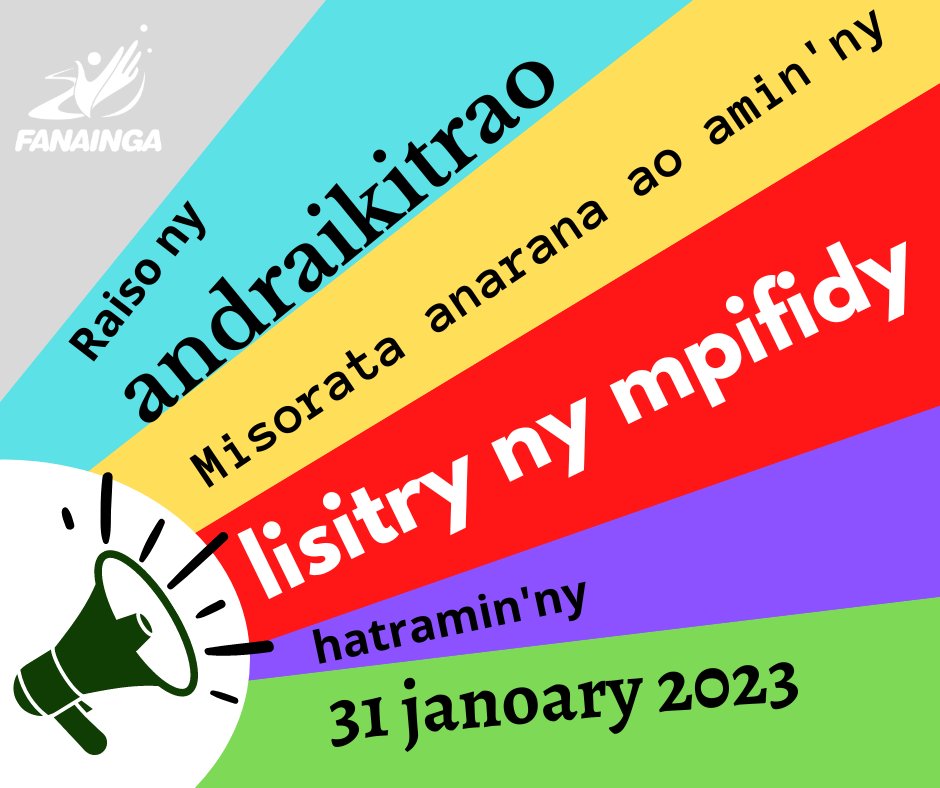 fanainga's tweet photo. Raha mbola tsy nisoratra anarana ao amin'ny lisitry ny mpifidy ianao dia afaka manatanteraka izany hatramin'ny 31 janoary 2023.
#Madagasikara
#Mdg2023 https://t.co/YO2wsEvXKU
