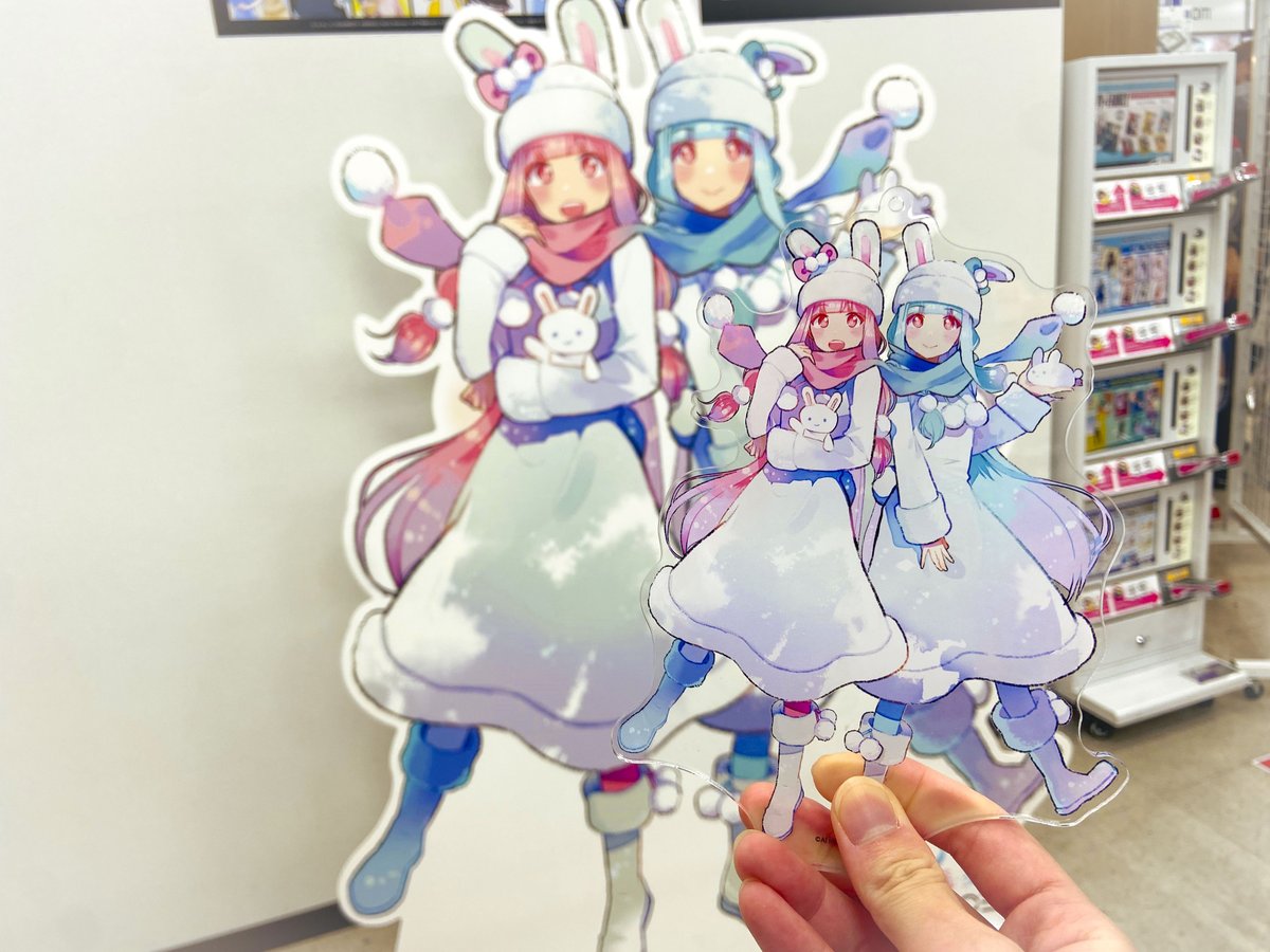 kotonoha akane ,kotonoha aoi multiple girls blue hair pink hair sisters snowflakes siblings scarf  illustration images