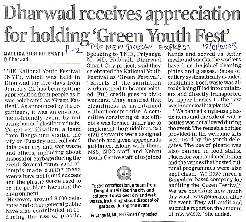 #NationalYouthFestival2023,#NYF2023HubballiDharwad,#swachhsurvekshan2023,#CleanCityDreamCity @PriyangaMadhan,@DC_Dharwad,@DMAKarnataka,@SwachhBharatGov,@IndiaSports,@HdmcHubliDwd,@Nyksindia,@CMofKarnataka