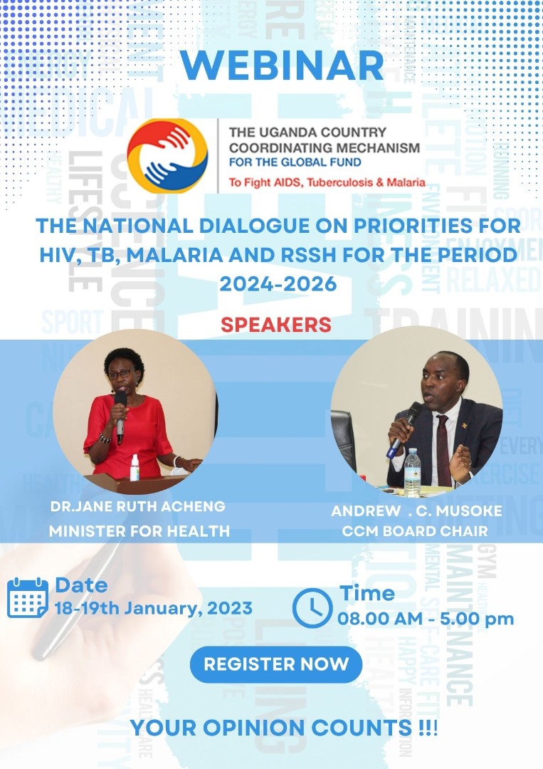 The Uganda Country Coordinating Mechanism for the Global Fund is consulting on National priorities for HIV, TB, Malaria and RSSH For The Funding Period of 2024-2026

🗓️Date: Jan 18th -19th, 2023 ⏰ 08:00 AM Nairobi

Register in advance for this meeting:👇🏽
zoom.us/meeting/regist…