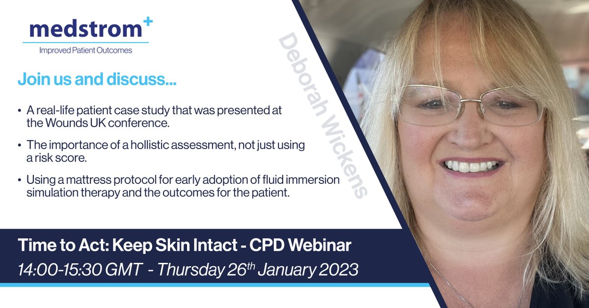 MedstromUK's tweet photo. One week until our FREE "Time to Act: Keep Skin Intact" #webinar. Are you registered? ๐
https://t.co/0rcm0izFeV
Don't miss out on excellent guest speaker, @nursedibdob, who will be sharing a fascinating patient case study and her holistic approach to #skinassessment ๐๐ https://t.co/U2HsXbsvrO