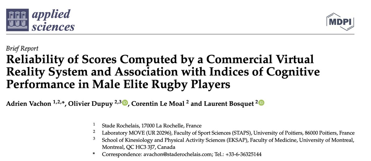 Virtual Reality parameters are related to Cognitive Performance indices ✅
⬇️ MD = ↗️ ability to detect real changes
1st step of a global project about the use of VR in youth elite 🏉 union players.
<a href="/LaurentBosquet/">Laurent Bosquet</a> <a href="/Olivier_Dupuy/">Olivier Dupuy</a> <a href="/staderochelais/">Stade Rochelais</a> <a href="/LaboMOVE/">Laboratoire MOVE</a> <a href="/jb_Paquet/">Jean-baptiste Paquet</a>