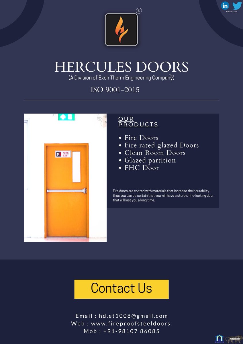 Hercules_Doors's tweet photo. Fire-rated doors make the most sense in an industrial or commercial facility, residential premises, too, can benefit from them. #herculesdoors #exchthermengineering #fireproofsteeldoors #fireprotection #firesafety #since1972 #fireresistence #fireratedoors https://t.co/ErPtzmfZo3