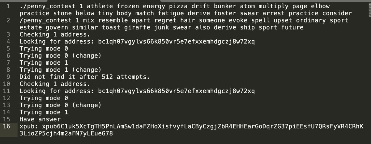 dusty_daemon's tweet image. Well I got it but someone just beat me to it. Here&apos;s how I did it.

Put the flips into a spreadsheet and marked the uncertain ones down:
docs.google.com/spreadsheets/d…

Made a script to fiddle the uncertain bits:
gist.github.com/ddustin/ac4318…

It uses BitcoinSpoon:
github.com/KoinKeep/Bitco…