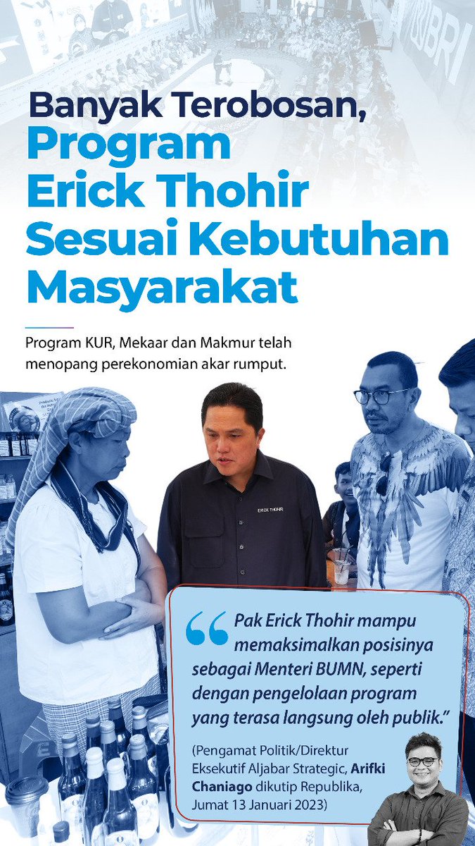 liburanyukita's tweet photo. Pak Erick Thohir mampu memaksimalkan posisinya sebagai Menteri BUMN, seperti dengan pengelolaan program yang terasa langsung oleh publik.

#KitaHadapiKitaAtasi #kerjanyata #ErickThohir #ethosukabumi #ethocianjur #sukabumi #cianjur https://t.co/tHgANSnHIZ