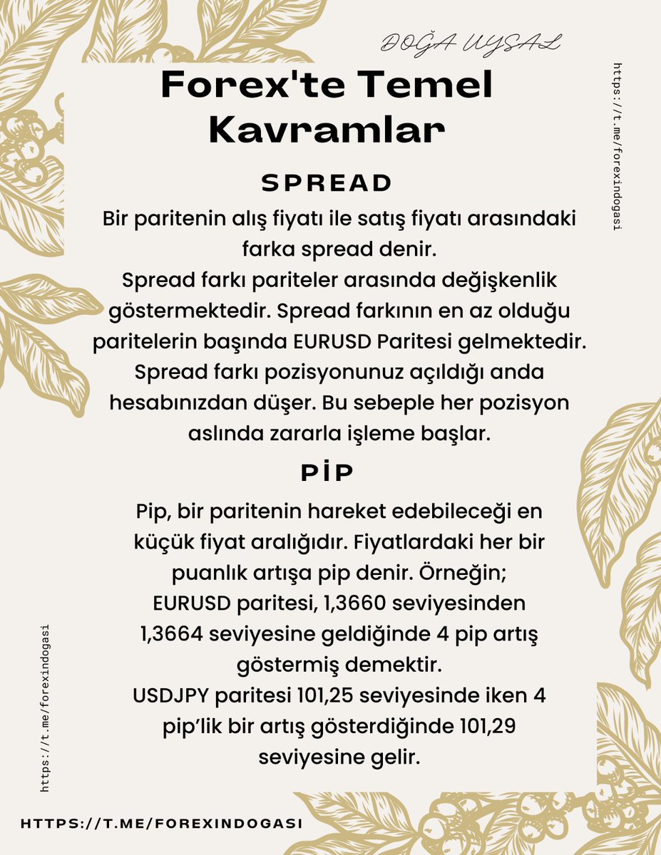 Forex'te temel kavramlar serisi 2 🥳 Bilmediğiniz kelimeleri ve kavramları yazabilirsiniz açıklamasını yapalım. 

Çalıştığımız kurumda değişken spread kullanılmaktadır. Spread aralıklarını görmek isteyenler, özelden yazabilir test hesap giriş bilgisi gönderebilirim.

#fx #spread