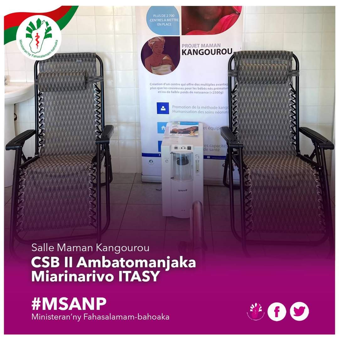 Msanp_Mada's tweet photo. Velirano 5.2: Amélioration des offres de soins

Le CSB II Ambatomanjaka, Miarinarivo ITASY ainsi que les logements du personnel sur le lieu ont été rénovés et améliorés.
La salle "Maman Kangourou" a également été inaugurée. 
#Santé_pour_Tous
#Msanp
#Velirano5 https://t.co/CVqIKPx6Hk