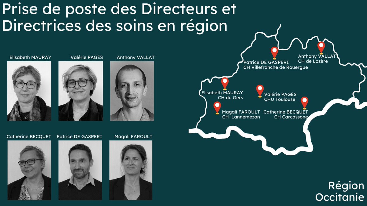 [ 1 jour 1 région ]
Prêt.e pour découvrir où ont pris leur poste les nouveaux DS ? 
Aujourd’hui la région Occitanie qui est à l'honneur ! 
Belle prise de poste à Elisabeth Mauray, Valerie Pages, Anthony Vallat, Catherine Becquet, Patrice de Gasperi et Magali Faroult.
<a href="/EHESP/">EHESP</a>