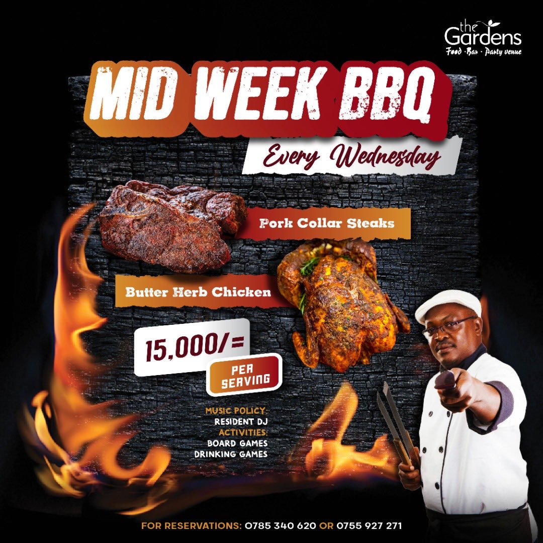 Metusera's tweet photo. #MidWeekBBQ is on TODAY!! I will be there early to ensure you get your meat on by 5pm. Also because I have a feeling no-one can beat me at Jenga so all challenges are welcome. Beat me and get yourself a plate of #Meat @GardensNajjera @DAzNotes Ts&Cs apply https://t.co/pFEyE7G7Lf
