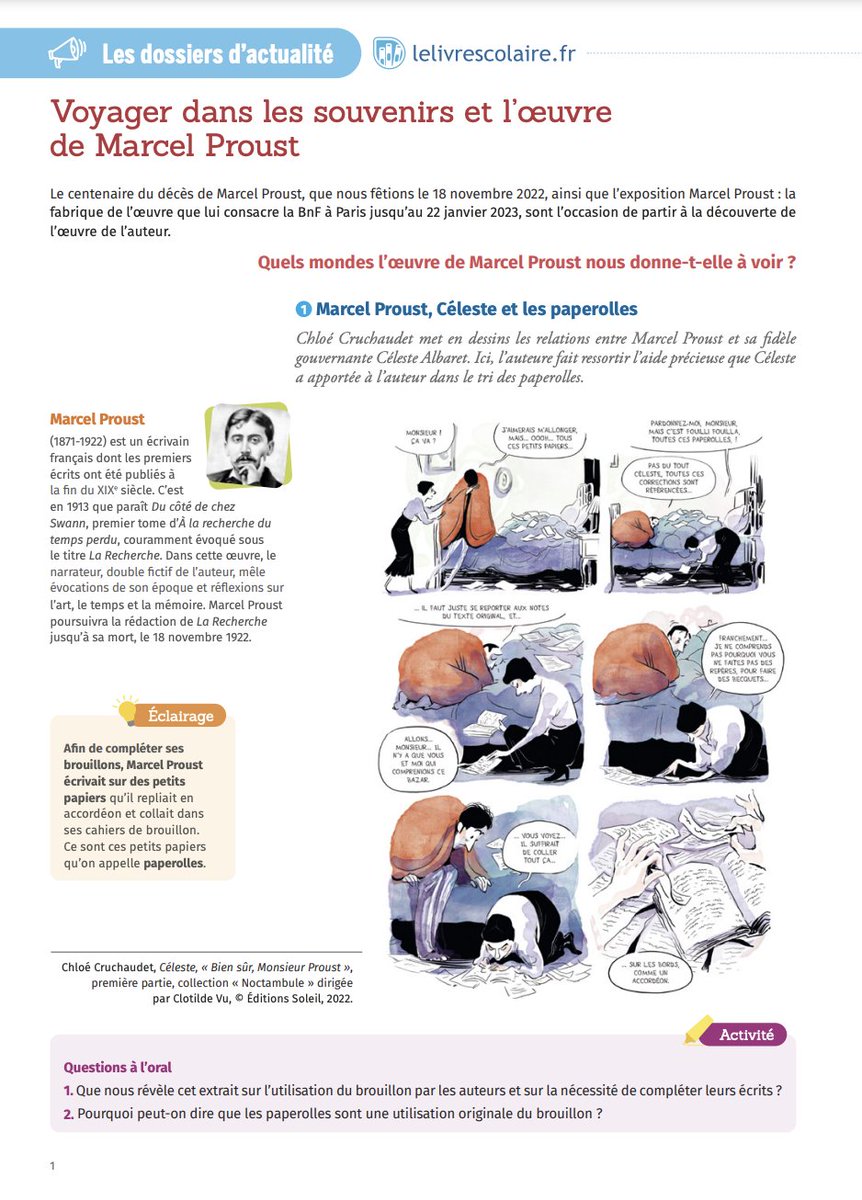 lelivrescolaire's tweet photo. Ce mois-ci, nous vous proposons deux #dossiers d'actualité !
- En #anglais 🇬🇧 : un journal "FeelGood News" > https://t.co/STMdQY03og
- En #francais 📚 : un dossier pédagogique pour le centenaire de la mort de #MarcelProust, en écho à l'expo de la @BnF  > https://t.co/J6hjU4OEmv https://t.co/Z2NHmWx1HZ