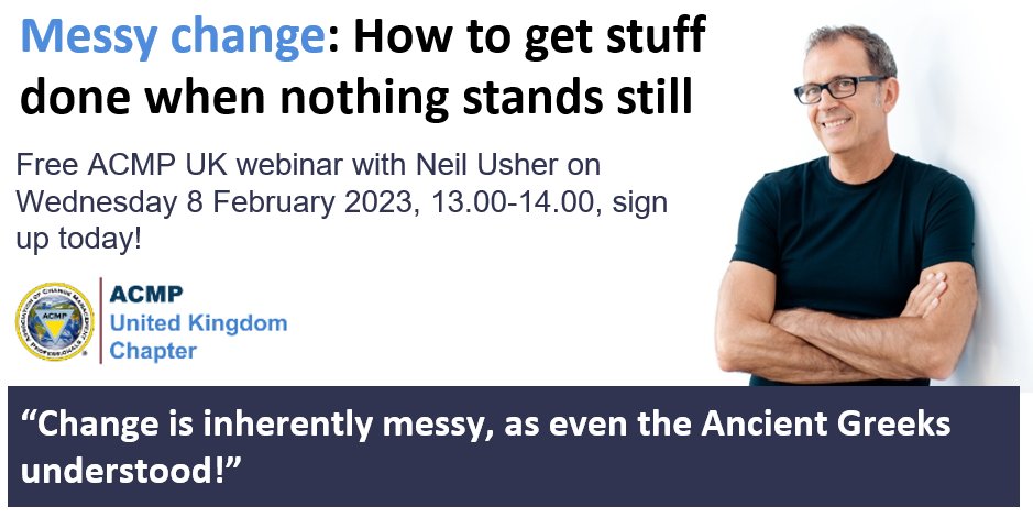 acmp_ukchapter's tweet photo. Neil Usher, change leader, author and Chief Workplace &amp; Change Strategist at GoSpace AI who presents our 8 February 2023 webinar on ‘elemental’ methodology,  change – as it is, rather than as we imagine it should be
https://t.co/0Q1BZsMEKh 
#acmp #acmpuk #change #changemanagement https://t.co/CEfxE4pBux