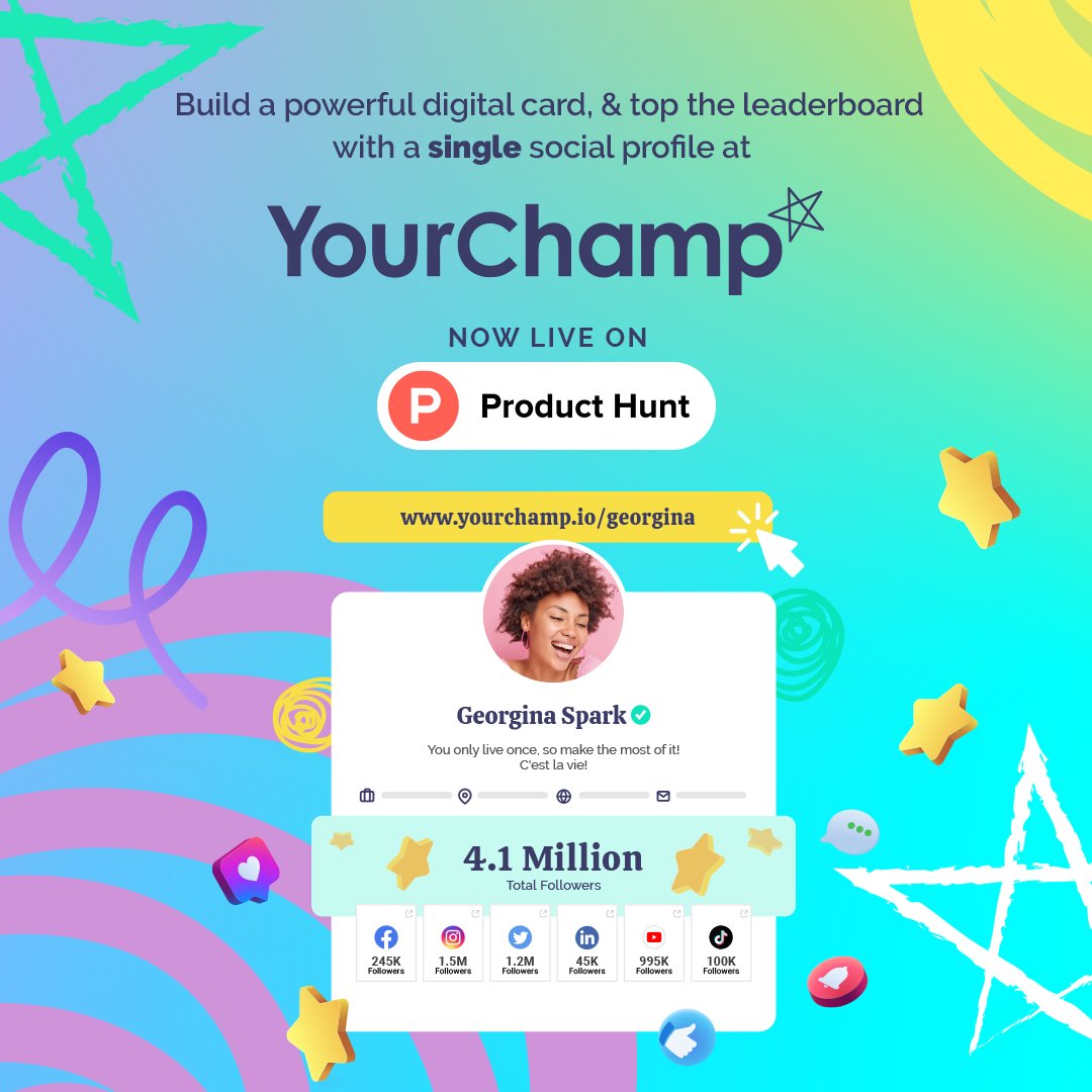 SocialChampSays's tweet photo. Grow stronger with the most powerful digital card, collect Champ points, and top the leaderboard with a single social profile.
Join @YourChamp_io now Live on Product Hunt ๐
Check us out and share some love ๐งก
๐ https://t.co/4o8zihiXze
#ProductHunt #YourChamp https://t.co/KUKdPoQTbI