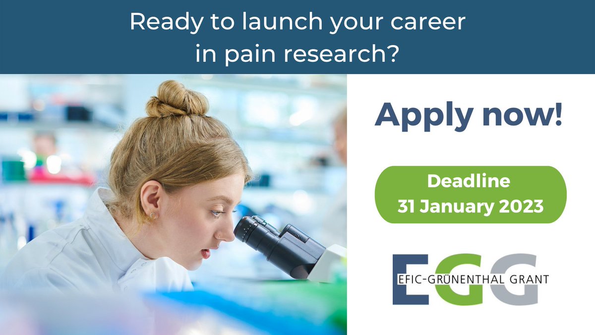 EFIC_org's tweet photo. Early career pain researcher? We have the springboard for you. For nearly two decades, E-G-G has supported early stage researchers in starting independent research projects. You can apply for the grant until 31 January! Find out more here: https://t.co/pMjDijG1lZ https://t.co/04iVP2I8ef