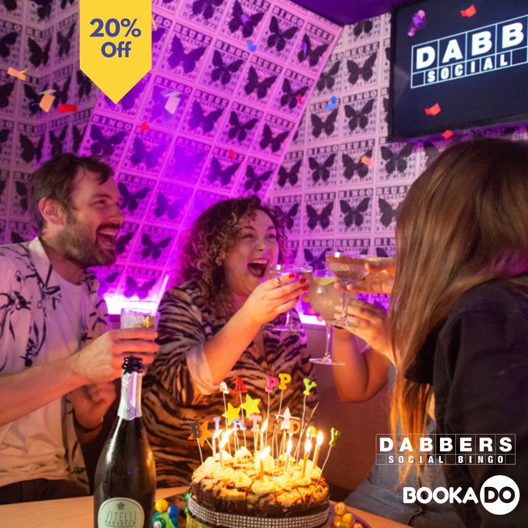 bookadouk's tweet photo. 💰 Save with Bookado and get an amazing 20% off packages at @dabbersbingo!  

Your Nans' fav game just had a full-blown boozy glow-up.  Cheeky calls, Disco Balls, Big Laughs and Plenty of Prizes! https://t.co/FAOA53wo1a