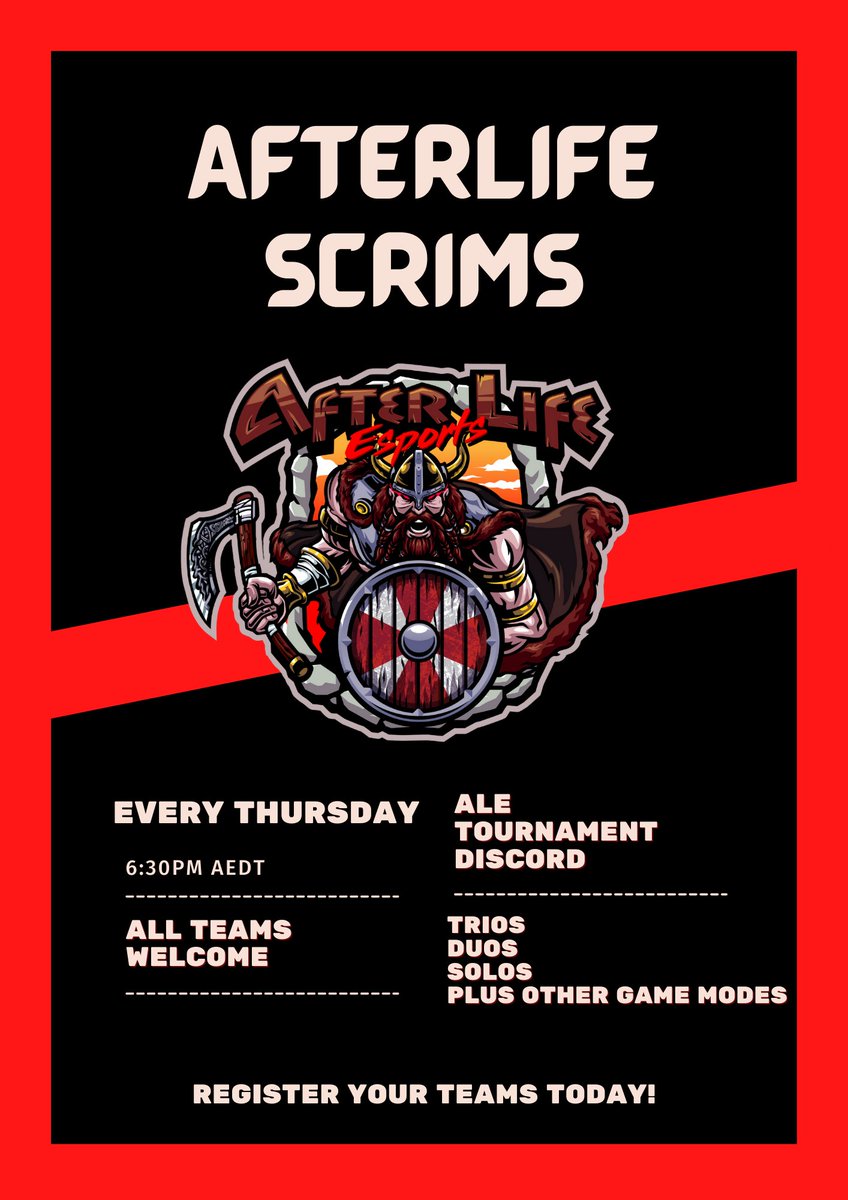 AfterLifeOCE's tweet image. Afterlife Scrims on thursday get your friends and get a team in for a fun casual night. discord.gg/gQjecr9SH6