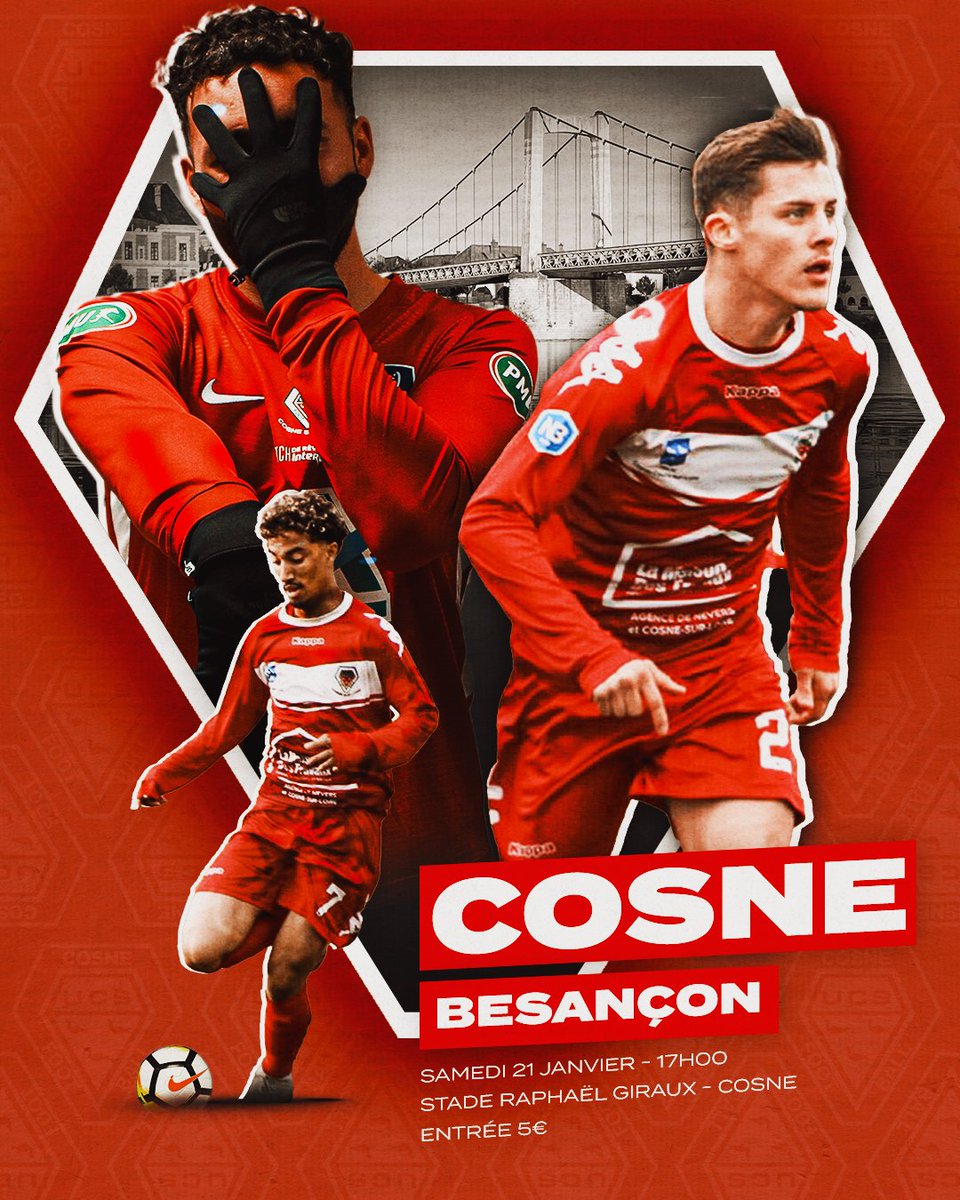 UCS_Cosne_Off's tweet photo. ⚽ | Ucs Cosne - Besançon Football
🏆 | 13ème journée de National 3
🏟️ | Stade Raphaël Giraux - Cosne
🕓 | Samedi 21 janvier - 17H00
📺 | Match à suivre en direct sur Fuchs Sports ! https://t.co/1wTqz1xo5I