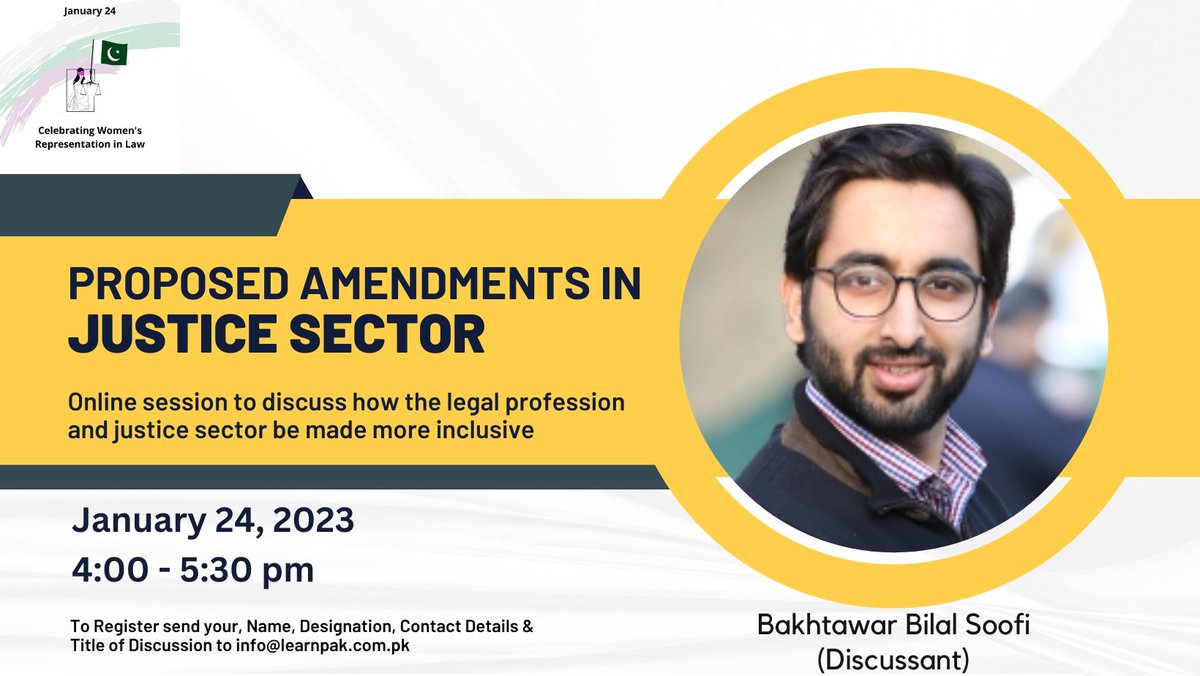 NidaUsmanCh's tweet photo. Really honoured to have @bbsoofi joining us as one of the discussants for the 1st online discussion on the proposed #JusticeSectorReforms for making it more inclusive. Bakhtawar is an Associate Partner at ABS & Co. and is a member of the Adjunct Faculty at the Law School at LUMS. https://t.co/wHcGzmoRXe